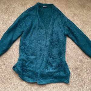 Chelsea & Theodore Teal Eyelash Cardigan Sweater.
